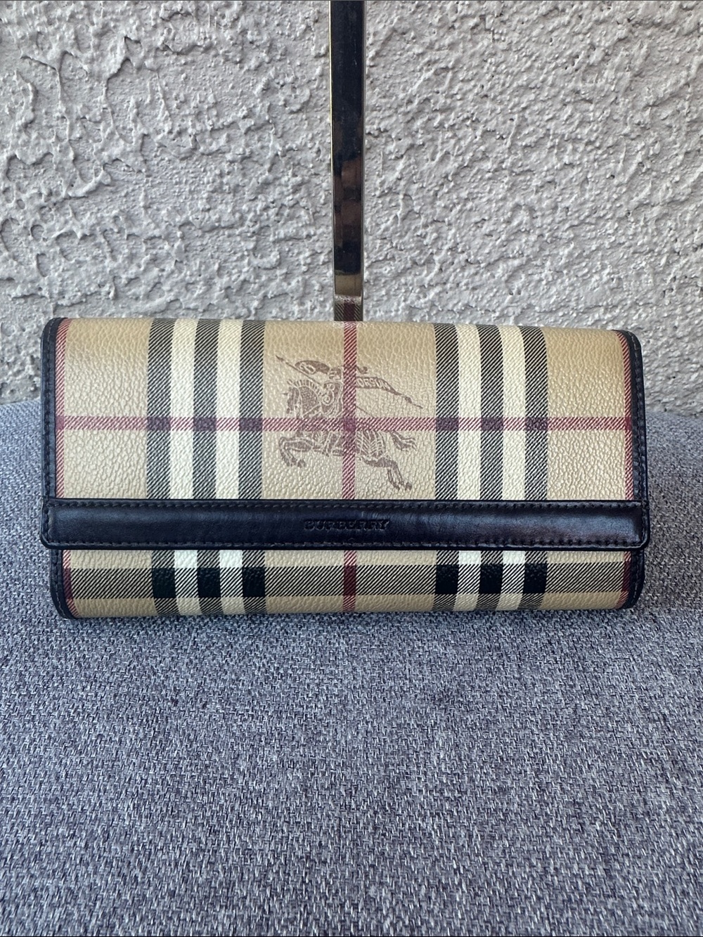 BURBERRY Beige Check Continental Wallet with Black Trim